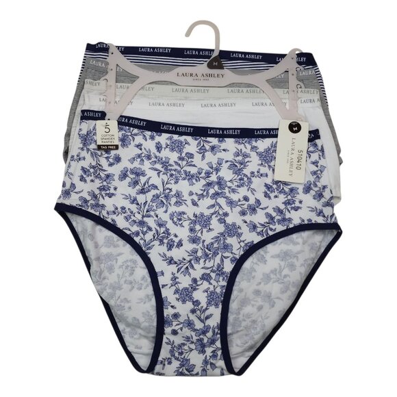 Laura Ashley 5-Pack Cotton Spandex Panties Medium Tag Free Floral & Solid Blue - Picture 1 of 13